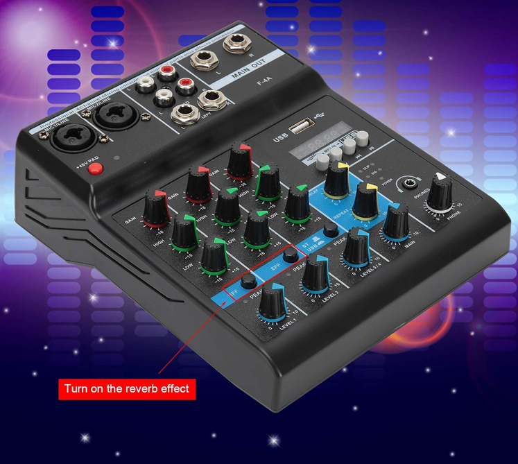 Mezclador de Audio Compacto Consola Musical Usb de 4 Canales F-4A