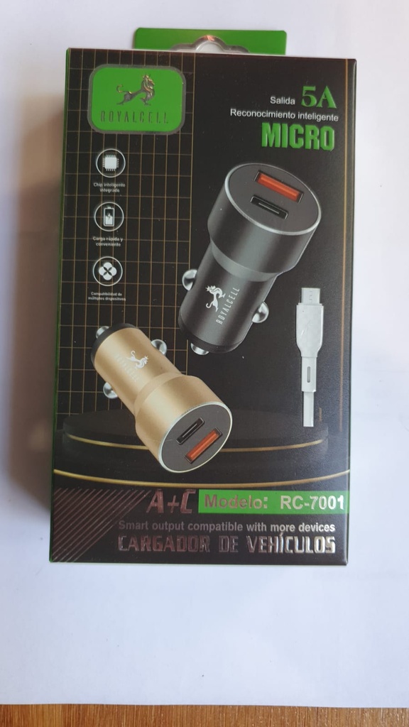 Cargador 12V de Auto V8 Usb A+C  5A RC-7001