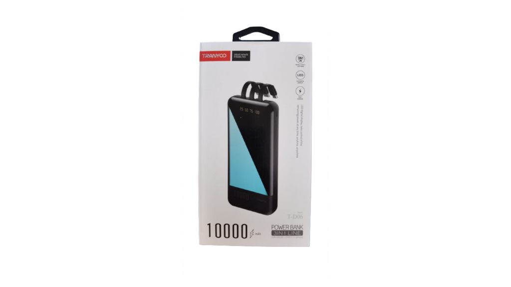 Power Bank 10000mAh 3 en 1 Micro - Tipo C - Lightning Tranyco T-D06