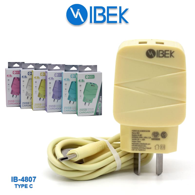Kit Cargador 2 en 1 Ibek Tipo C Carga Rapida 4.8A doble usb