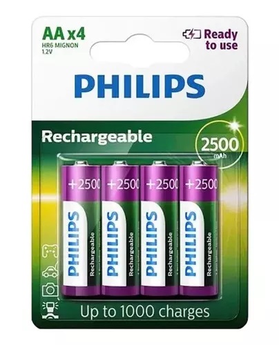 Pack 4 Pilas Recargables AA Philips 2500mAh