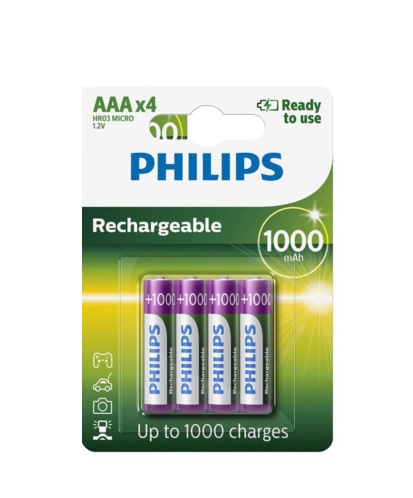 Pack 4 Pilas Recargables AAA Philips 1000mAh