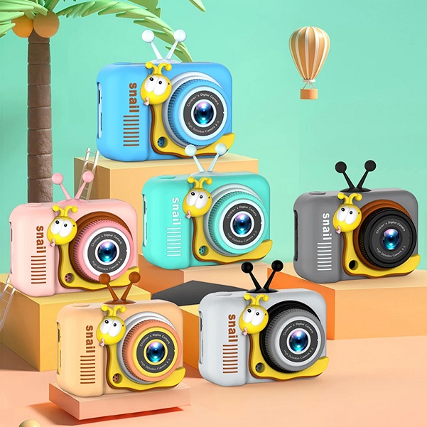 Camara de Fotos para Niños Recargable Micro SD Doble Foco Cute Kitty Caracol
