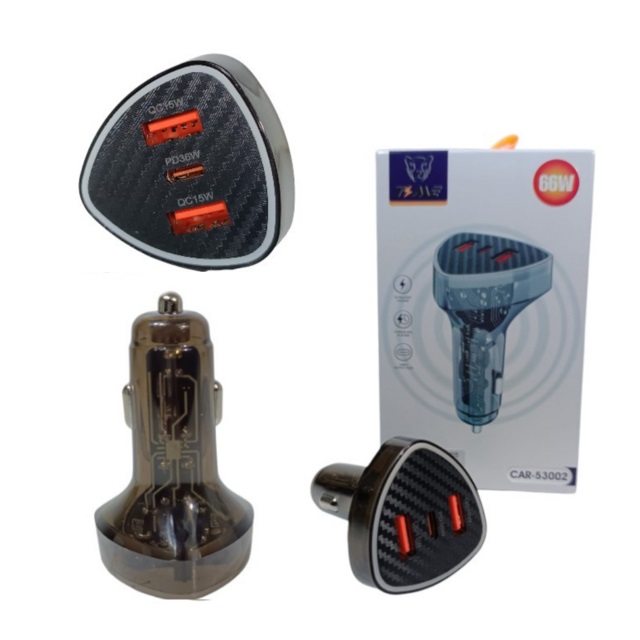 Cargador 12V Tipo C PD + 2 QC3.0 66W CAR-53002