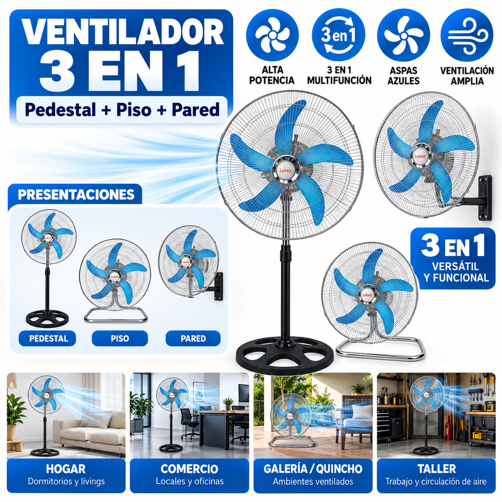 Ventilador Industrial 18" de pie piso y pared 3 en 1 Star Vision / Hytoshy (5 aspas)