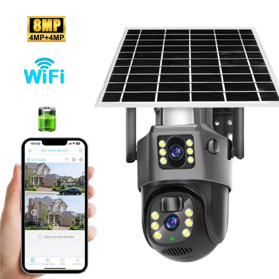Camara Ip de Seguridad con Panel Solar Full Hd 4K 2mpx Exterior Doble Lente