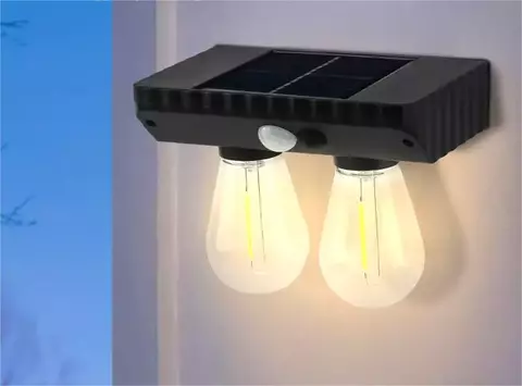 Luz Solar Doble Foco con Filamentos Sensor de Luz y Movimiento