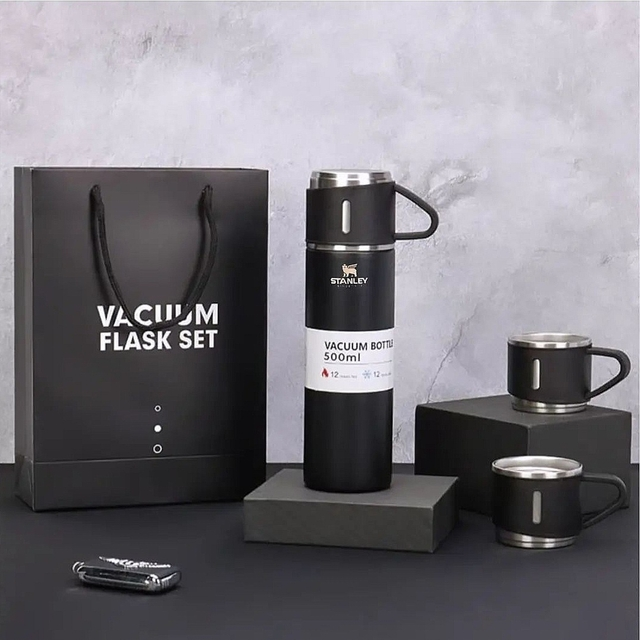 Termo 500ml Stanley + 3 Tazas Termicas Negro