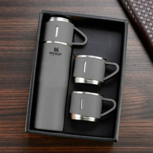 Termo 500ml Stanley + 3 Tazas Termicas Gris