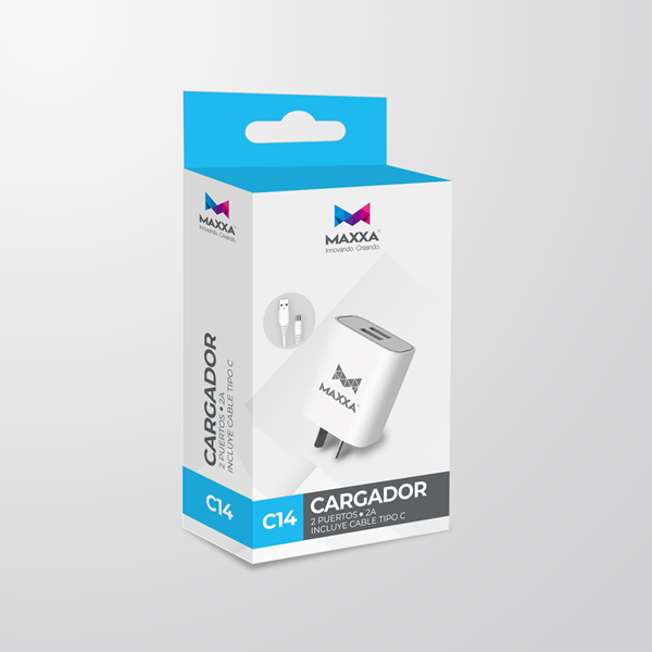 Kit Cargador 2 en 1 Tipo C 2A Doble Usb Maxxa C14