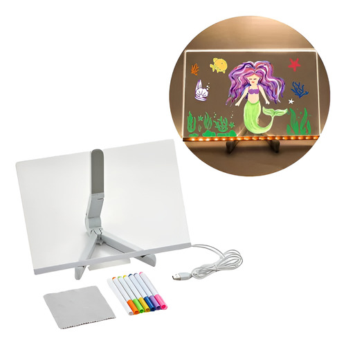 Pizarra Led Usb de Acrilico con Fibras y Soporte (15x15cm)