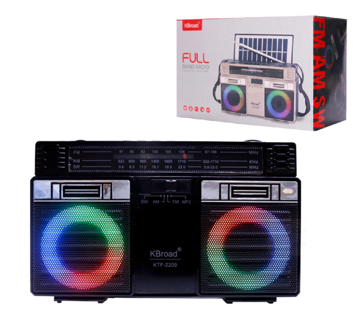 Radio KTF-2209 Bluetooth FM AM Usb Sd Aux Panel Solar Recargable