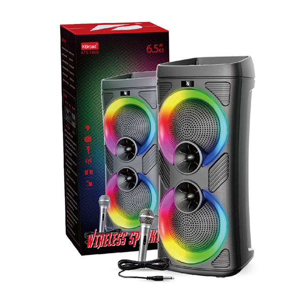 Parlante Portatil 6,5"x2 BT Karaoke con Microfono Micro Sd Usb Aux FM KTS-1860 (20,5x20x46cm)