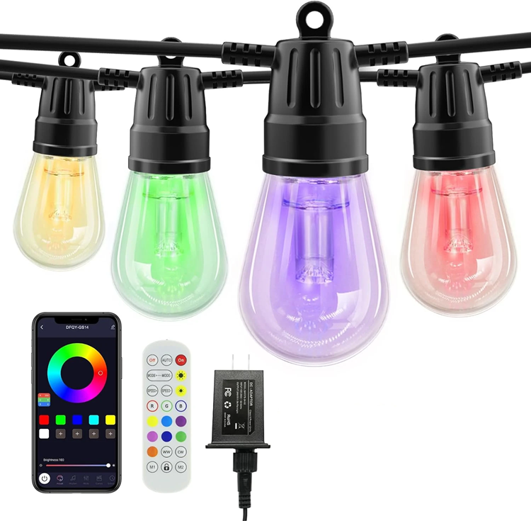 Guirnalda Kermese RGB con 20 Focos simil Incandescentes Colores Exterior 15m control remoto