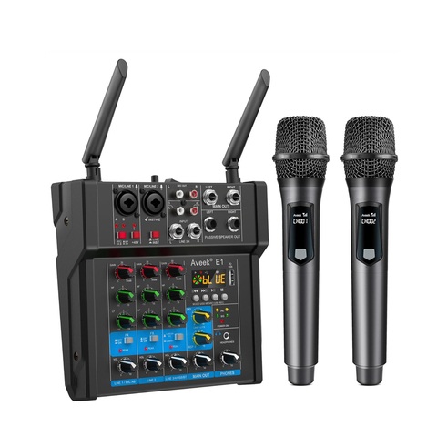 Mezclador de Audio Compacto Consola Musical Usb de 4 Canales 3 en 1 con Amplificador y Microfonos YX-X9855