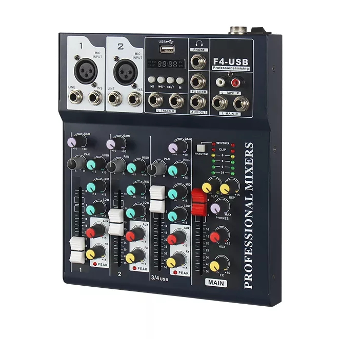 Mezclador de Audio Compacto Consola Musical Usb de 4 Canales XY-F4