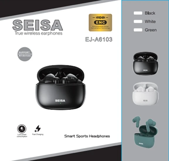 Auricular Bluetooth 5.4 Doble Seisa EJ-A6103 con Base Cargadora