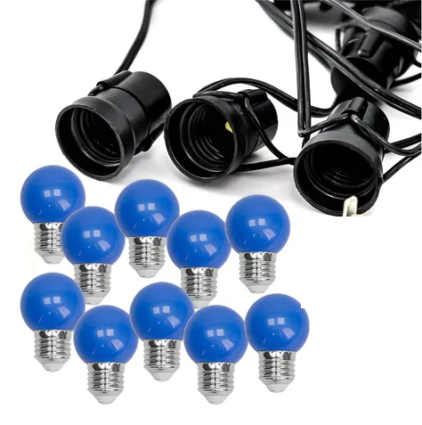 Guirnalda Kermese con 10 focos incandescentes color AZUL exterior 10m