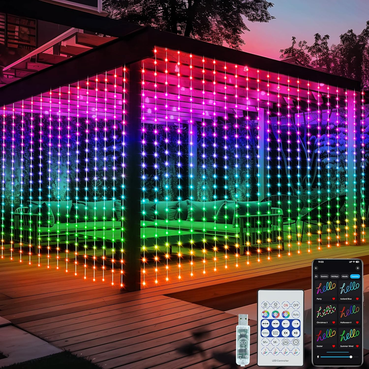 Lluvia Cortina Led Inteligente Usb RGB Bluetooth Audioritmica 220v 400 Luces 2m x 2m