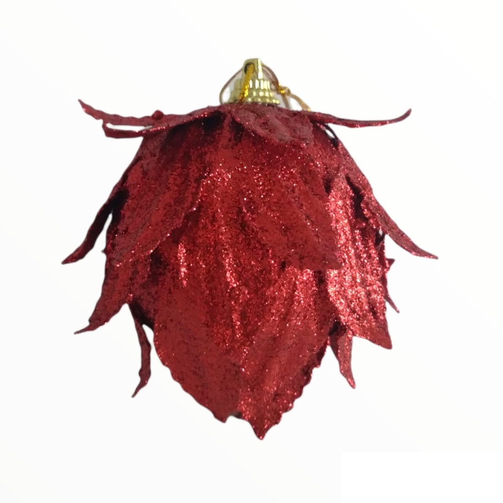 ADORNO GLOBO ROJO CON HOJAS Y BRILLOS 8CM X 3 (XM-049)