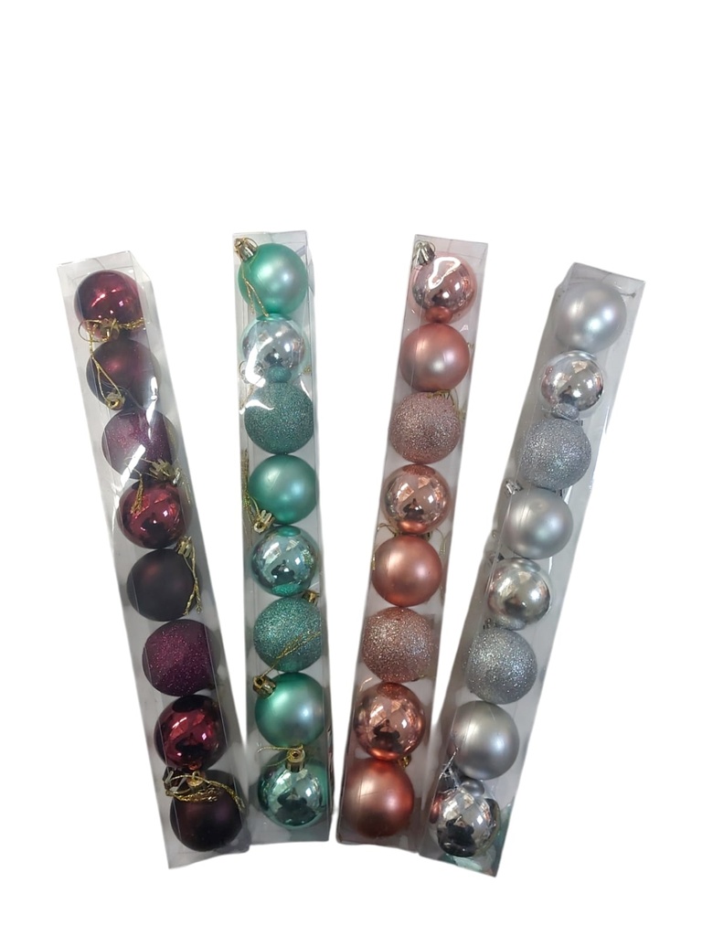ADORNO GLOBO X8 LISOS/BRILLOS 5CM EN BURBUJA (L185-25-12)