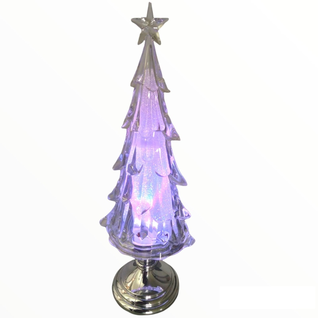 ADORNO PINO NAVIDEÑO CON LUZ 37CM BASE PLATEADA EN CAJA (XM-084)