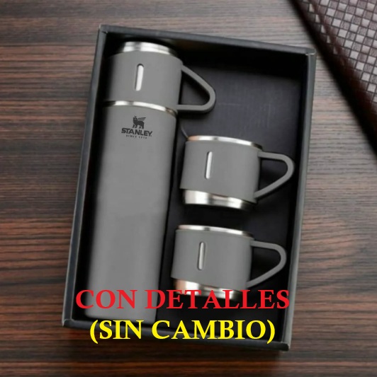 Termo 500ml Stanley + 3 Tazas Termicas Gris (CON DETALLES)