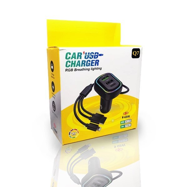 Transmisor FM BT Cargador 2 Usb Cable 3 en 1 5v 3.1A Q7