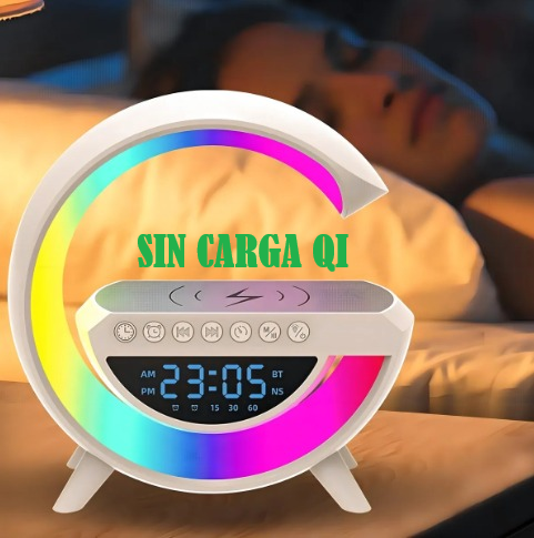 Parlante BT Micro Sd Usb Aux Fm con Luces Cargador (SIN CARGA QI) con Reloj BT-3401 (23,5x8x24cm)