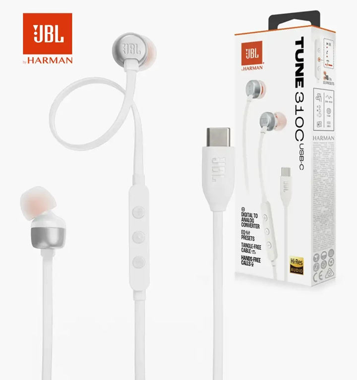 Auricular Intra manos libres Usb C JBL Tune 310C Blanco (ORIGINAL)