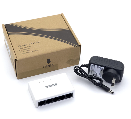 Switch RJ45 4 Puertos 100Mbp/s con Fuente Seisa JK-D2313