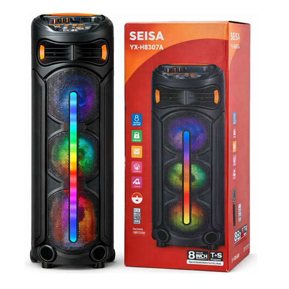 Parlante Portatil 8"x3 BT Karaoke con Microfono Micro Sd Usb Aux FM YX-S8307A (26x90cm)