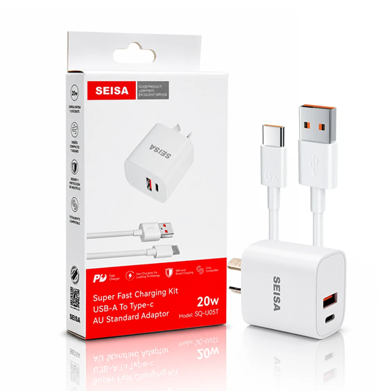 Kit Cargador 2 en 1 Tipo C Carga Rapida PD 18W + Usb A QC 20W Seisa SQ-U05T