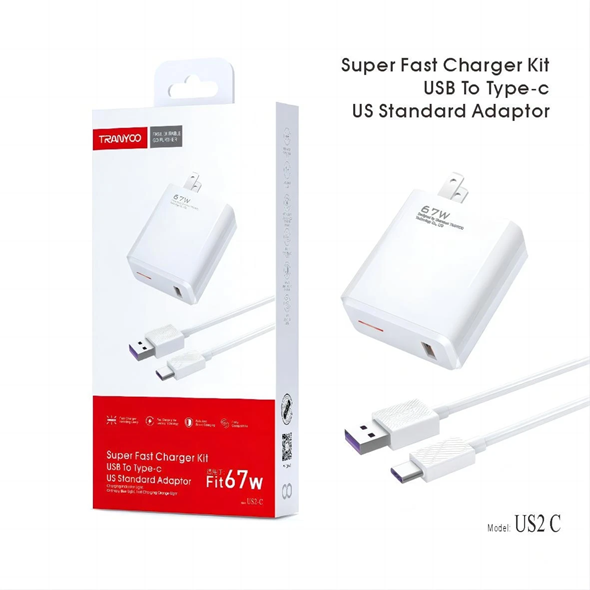Kit Cragador 2 en 1 Usb a Tipo C 67W Tranyoo US2-C