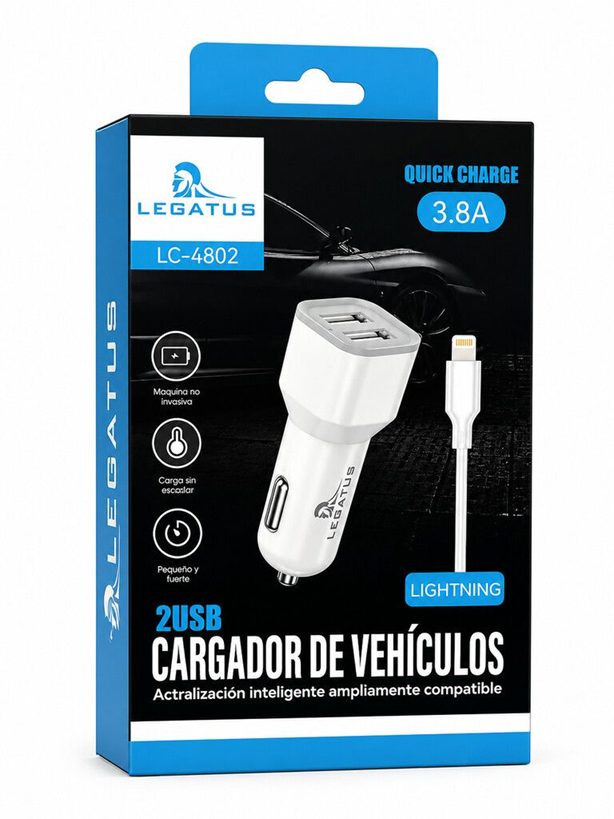 Cargador 12V Lightning 2 Usb 3.8A LC-4802