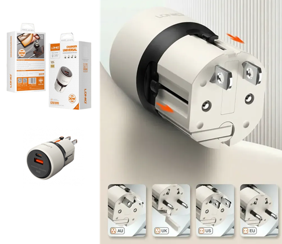 Adaptador Viajero QC3.0 PD + cable Tipo C 30W LDNIO Q2319