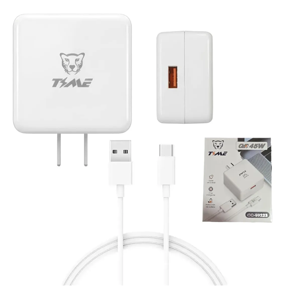 Kit Cargador 2 en 1 Tipo C Carga Rapida QC 45W Usb Time