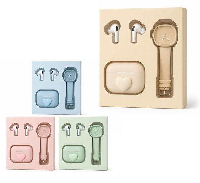 Kit Auricular Bluetooth con Base Cargadora + Reloj Analogico Pastel TWS-K46
