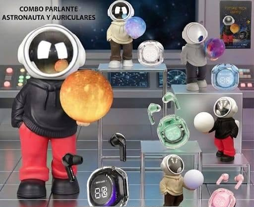 Kit Parlante BT Fm Usb Micro Sd Astronauta (24cm) + Auricular BT B-21013
