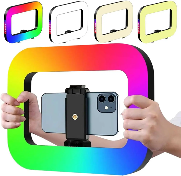 Aro Led Rectangular Rgb con Soporte para Celular (29cm)