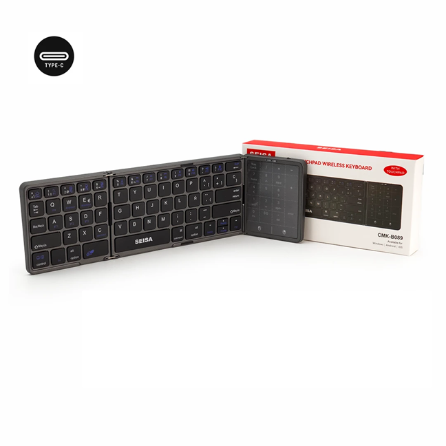 Mini Teclado Bluetooth Plegable con Touch Pad y Teclado Numerico Seisa CMK-B089