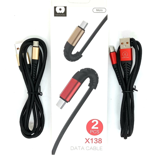[6972573331383 x138] Cable V8 acordonado Wuw 2.4A 1m ( pack contiene 2 Unidades)