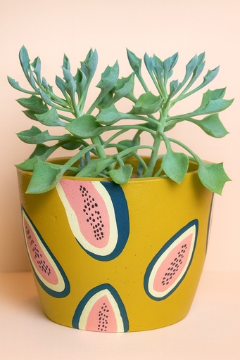 [501617] Maceta de cemento N°18 13cm alto x 15cm de boca con diseño pintado