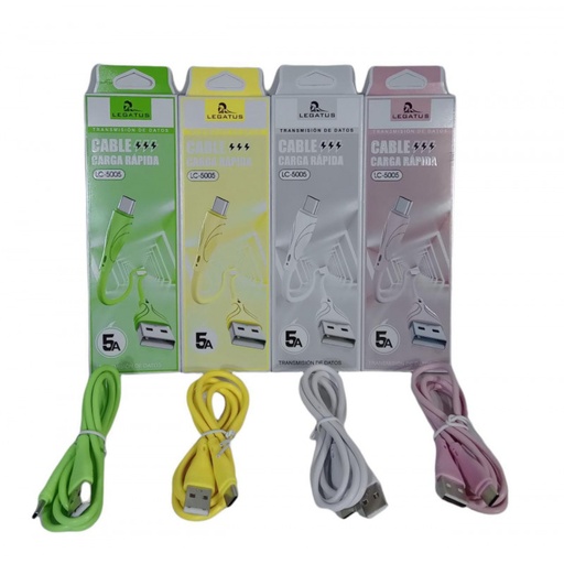 [7796350501566 7793650511718] Cable de Datos Carga Rapida 5A Lightning Engomado LC-5005