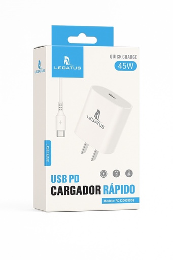 [7796350510766] Kit Cargador 2 en 1 Lightning Carga Rapida 45W Usb C Legatus