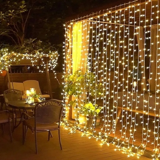 [DA-47 7769528992732] Lluvia Cortina Led Blanco Calido 180 Luces 1,5m x 1,5m