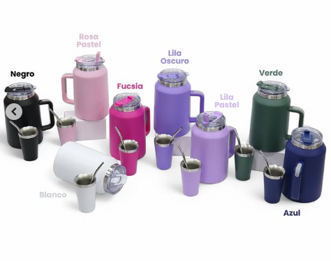 [504448] Botellon Termico con doble pico 1900ml + Vaso 140ml (Rosa)