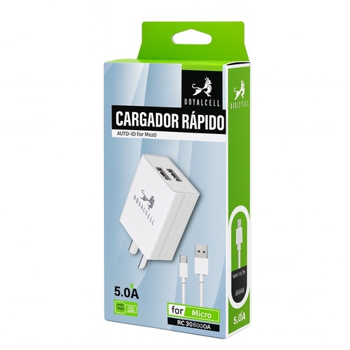 [504648 RC5005000A] Kit Cargador 2 en 1 Royalcell Tipo C Carga Rapida 5A doble usb
