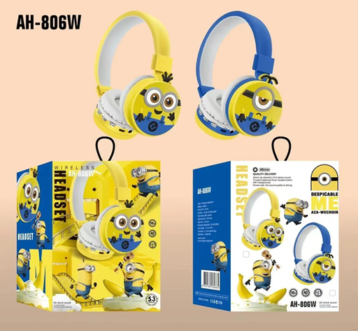 [8665540110644] Auricular Vincha Bluetooth Micro Sd Personajes AH-806W Minion