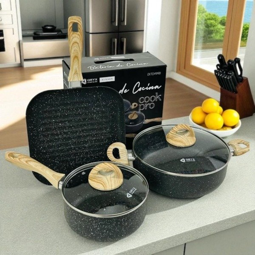 [EK0499] Bateria de Cocina Antiadherente 2 Ollas y Bifera 5pcs Oryx